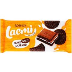 ШОКОЛАД МОЛОЧНИЙ З ПЕЧИВОМ BLACK, WHITE&CARAMEL LACMI ROSHEN  11127